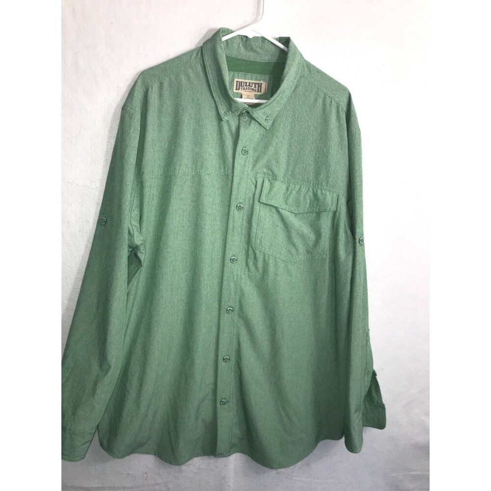 DULUTH TRADING Button Up Shirt Men's Vented Long Sleeve Green Stretch XL